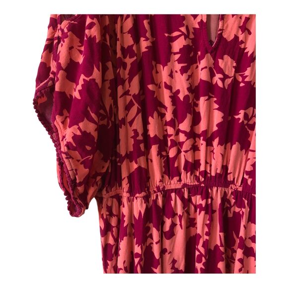 Soft Surroundings Womens Midi Dress Petite PL Floral Cold Shoulder Elastic Waist - Picture 8 of 9